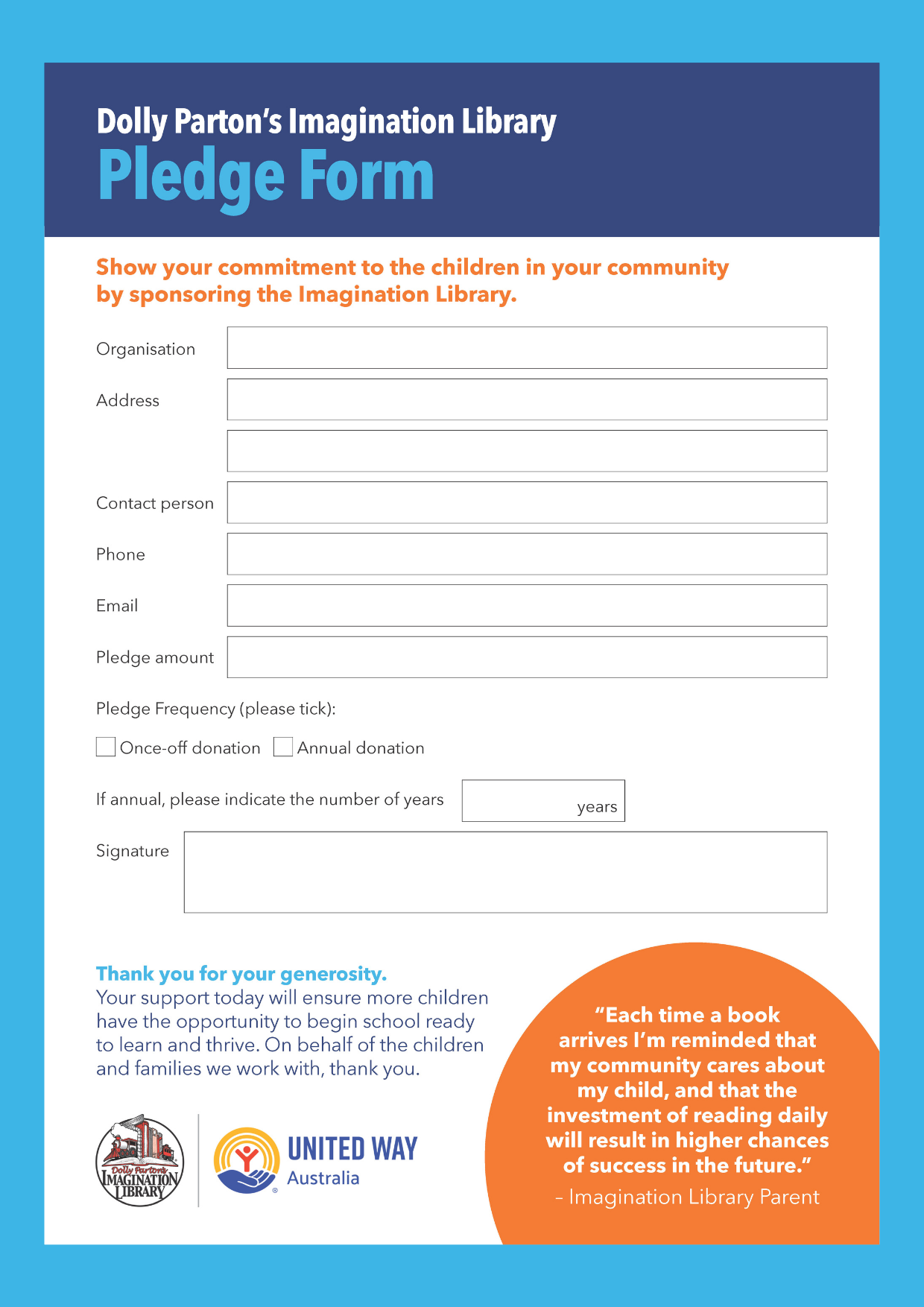 Pledge Form preview, a simple tool for confirming local funding commitments.